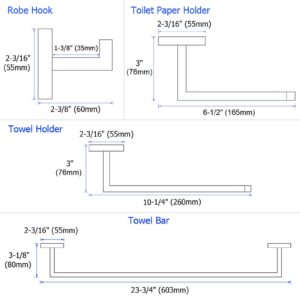 Bathroom Hardware Set 4-Piece, Angle Simple SUS304 Stainless Steel Bath Accessory Kit, Bathroom Fixture Set with Robe Hook, Toilet Paper Holder, Towel Holder and Towel Bar Brushed Gold