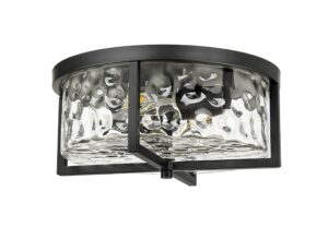 odeums indoor flush mount lights, 2-lights interior exterior ceiling lights fixture, antique bronze finish with clear hammered glass