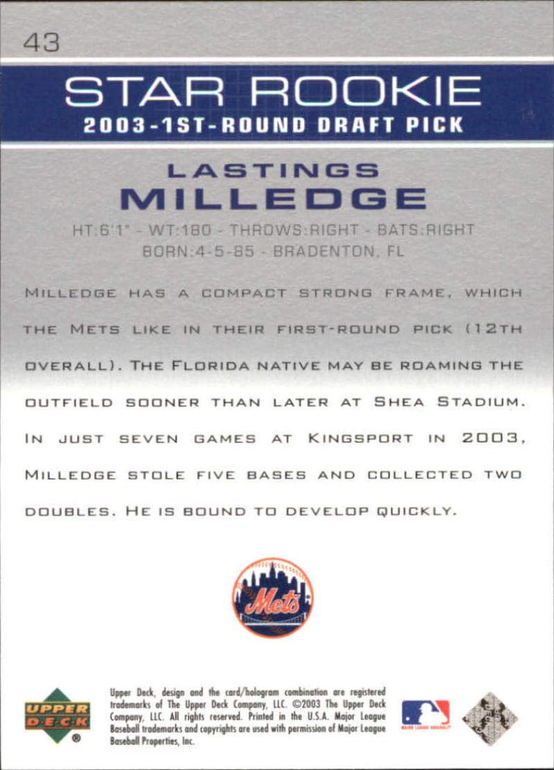 2003 Upper Deck Prospect Premieres #43 Lastings Milledge NM-MT RC Rookie Mets