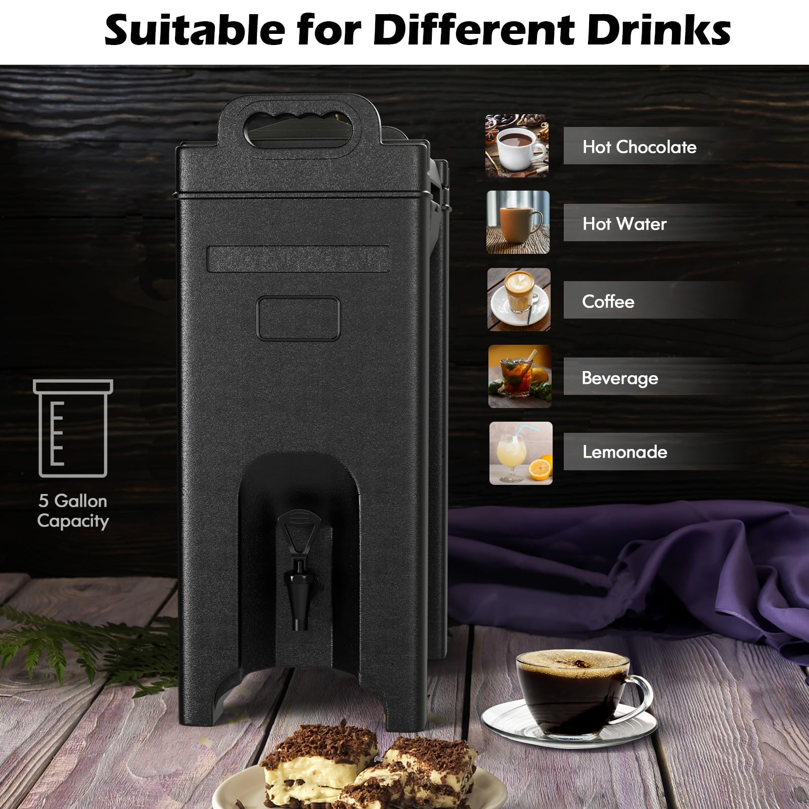 COSTWAY Insulated Beverage Dispenser, 5 Gallon Ice and Hot Drink Server with Handles for Catering, Food-grade LLDPE Material, Keep Hot Chocolate Coffee Tea Warm, Hot beverage Dispenser for Party, 2