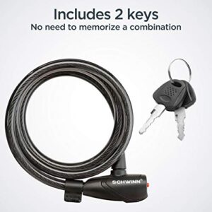 Schwinn Bike Key Lock in Braided Steel Cable, 2 Keys Included, 4 feet x 12mm Anti Theft Bicycle Lock, Security Level 3