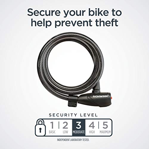 Schwinn Bike Key Lock in Braided Steel Cable, 2 Keys Included, 4 feet x 12mm Anti Theft Bicycle Lock, Security Level 3