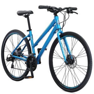 Schwinn Volare 1200 Flat Bar Hybrid Sports Road Bike, Men and Women, 21-Speed, 700c Wheels, 17-Inch Aluminum Frame, Disc Brakes, Blue