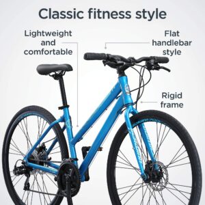 Schwinn Volare 1200 Flat Bar Hybrid Sports Road Bike, Men and Women, 21-Speed, 700c Wheels, 17-Inch Aluminum Frame, Disc Brakes, Blue