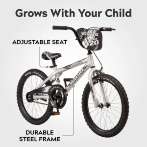 Pacific Vortax BMX Style Kids Bike, for Boys and Girls Ages 6+ Year Old, Single Speed, 20-Inch Wheels, Adjustable Seat, Durable Frame, Coaster and Hand Brake, Silver