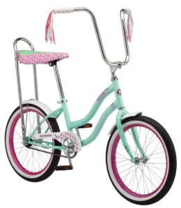 schwinn hazel polo kids bike, for boys and girls ages 7 and up, classic cruiser vintage look, 20-inch wheels, single speed, suggested rider height 4'0" to 5'0", polo mint
