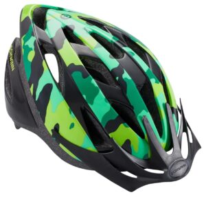 schwinn thrasher kids bike helmet, boys and girls, fits 50 - 54cm circumference, ages 5-8 year olds, lightweight, detachable visor, cpsc safety certified, child, green camo