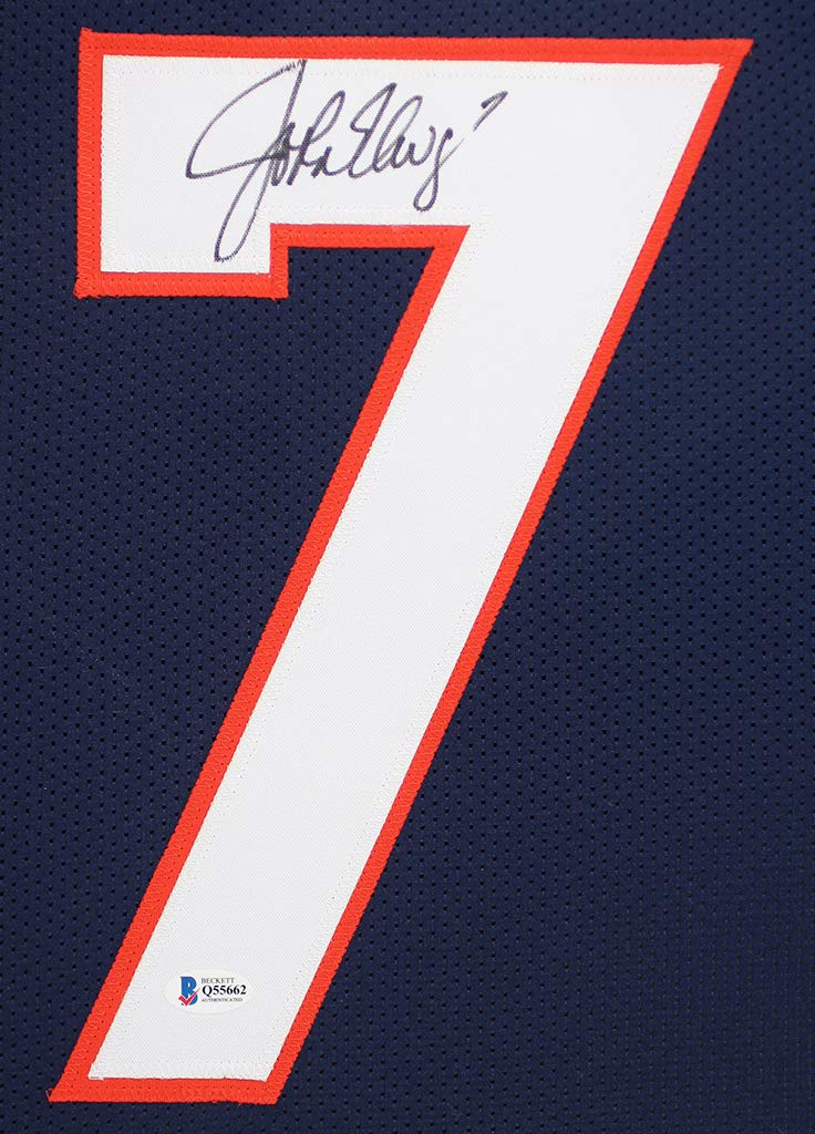 John Elway Autographed Blue Denver Jersey - Beautifully Matted and Framed - Hand Signed By John Elway and Certified Authentic by Beckett - Includes Certificate of Authenticity