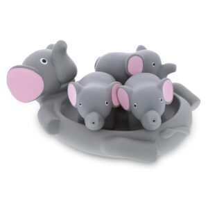 DolliBu Elephant Family Animal Bath Squirters 4 Piece Bath Toy Set, Children Bath Toys for Bathtime & Water Fun, Girls & Boys Floating Rubber Squirt Toys, Pool Toys for Kids - Gray Elephant