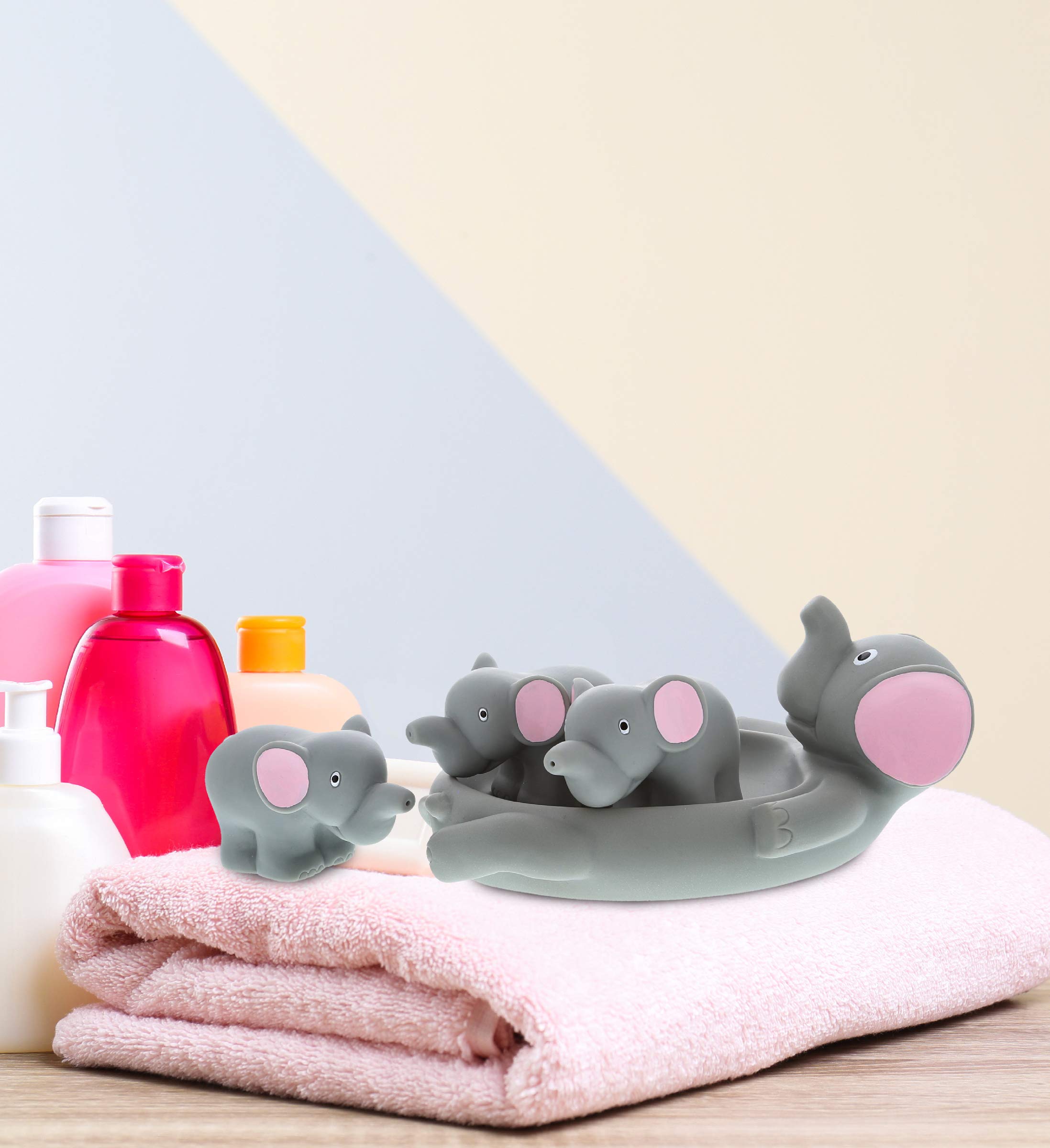 DolliBu Elephant Family Animal Bath Squirters 4 Piece Bath Toy Set, Children Bath Toys for Bathtime & Water Fun, Girls & Boys Floating Rubber Squirt Toys, Pool Toys for Kids - Gray Elephant