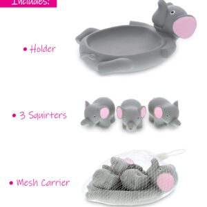 DolliBu Elephant Family Animal Bath Squirters 4 Piece Bath Toy Set, Children Bath Toys for Bathtime & Water Fun, Girls & Boys Floating Rubber Squirt Toys, Pool Toys for Kids - Gray Elephant