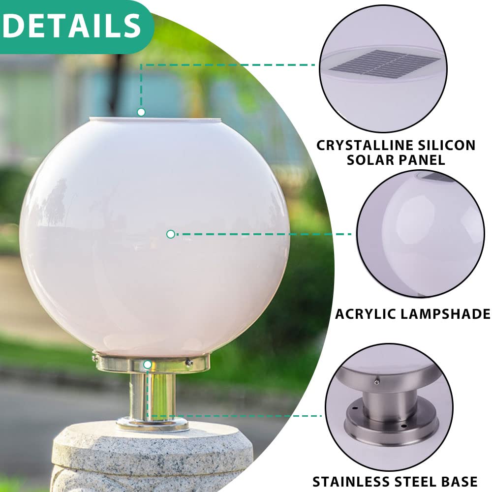 Pcqre Creative Acrylic Landscape Light Outdoor Solar Globe Column Light Double Color Waterproof Pillar Lamp Villa Garden Post Lantern Lawn Street Lamp E27 Pole Lamp (Size : Height-25cm)