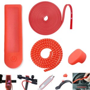 chuancheng 4 pack silicone 3d printed protector waterproof accessory kit for xiaomi m365 / m365 pro electric scooter include 1 dashboard cover, 1 anti-collision strip, 1 line pipe, 1 hook cover