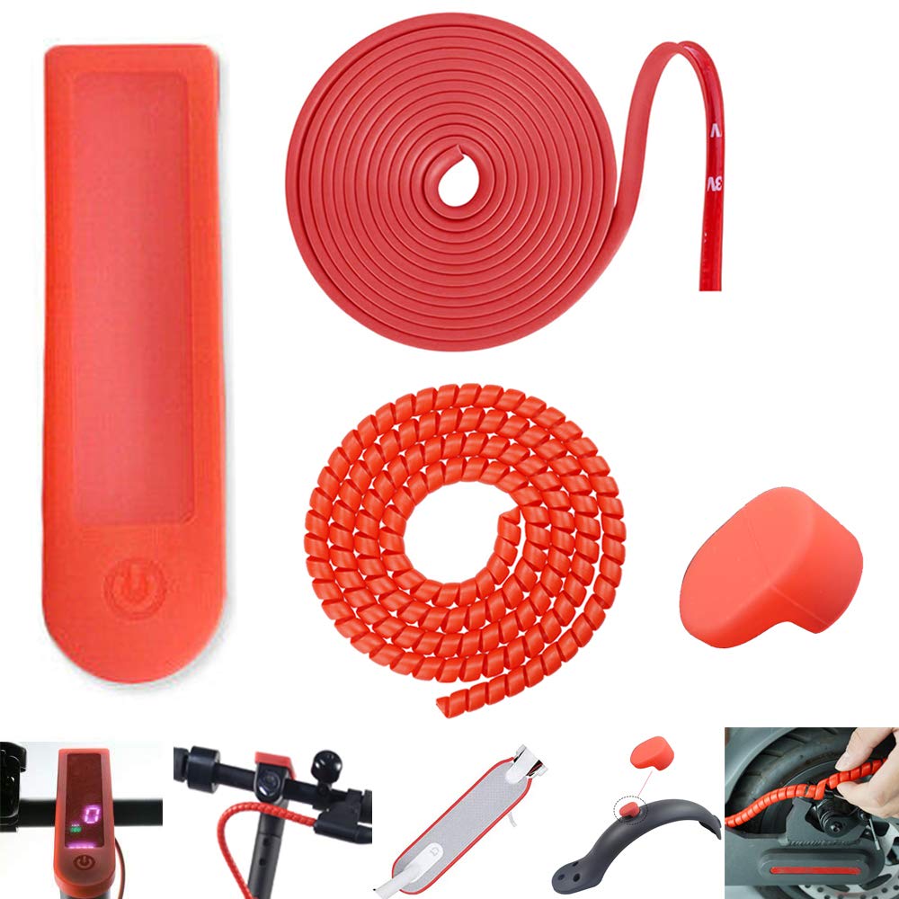 Chuancheng 4 Pack Silicone 3D Printed Protector Waterproof Accessory Kit for Xiaomi M365 / M365 Pro Electric Scooter Include 1 Dashboard Cover, 1 Anti-Collision Strip, 1 Line Pipe, 1 Hook Cover