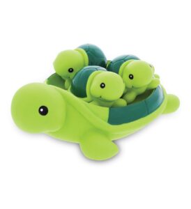 dollibu green sea turtle family animal bath squirters 4 piece bath toy set, kids bath toys for bathtime & water fun, girls & boys floating cute animal rubber squirt toys, pool toys for kids