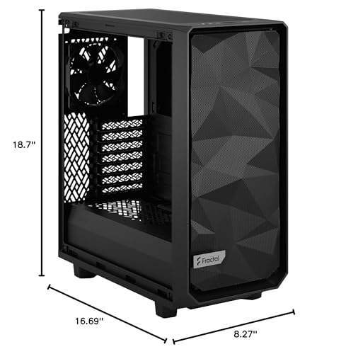 Fractal Design Meshify 2 Compact Black ATX Flexible High-Airflow Light Tinted Tempered Glass Window Mid Tower Computer Case