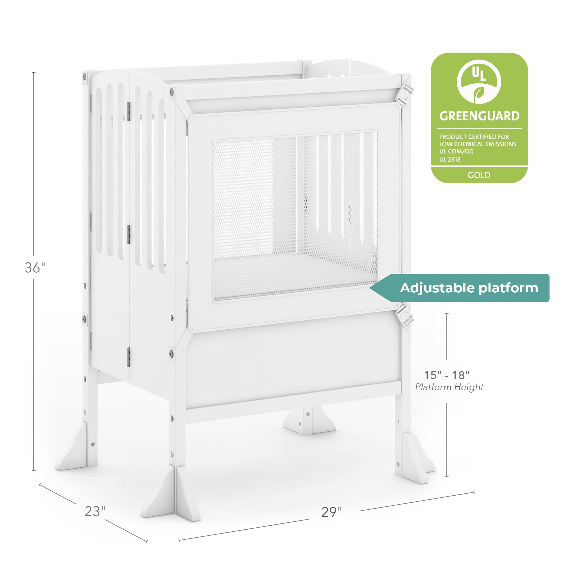 Guidecraft Contemporary Double Kitchen Helper® Stool - White: Extra-Wide Foldable Safety Tower for Two Toddlers; Adjustable Height, Wooden Counter Step Stool | Little Kids Learning Furniture