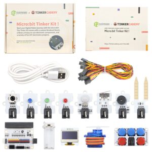 elecfreaks microbit tinker kit for kid micro:bit sensor starter kit with 35 projects, diy programming stem kit with basic coding electronics modules and wiki tutorial(without micro:bit)