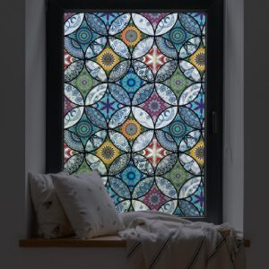 dktie static cling decorative window film with installation tools non adhesive privacy film stained glass window film for bathroom shower door heat cotrol anti uv 17.7 x 78.7 inch
