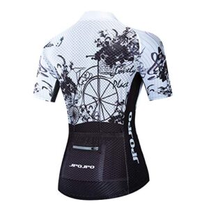 Weimostar Women's Cycling Jersey Short Sleeve Biking Shirts Full Zipper Bicycle Tops Bike Clothes Four Pockets White Black Size M