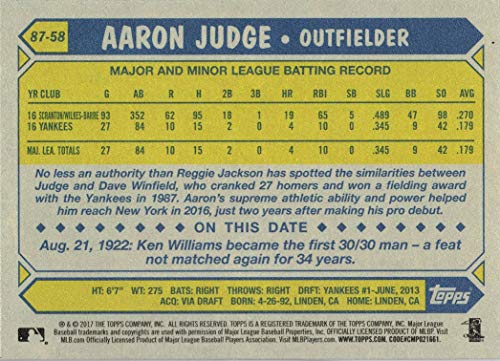 2017 Topps 1987 Baseball #87-58 Aaron Judge Rookie Card