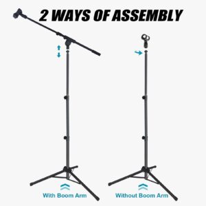 GLEAM Microphone Stand - Tripod Boom Arm Mic Stand with Carrying Bag, 2 Mic Clips and Screw Adapter Portable for Singing Performance Wedding Stage and Mic Mount