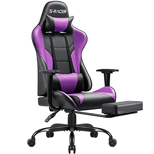 Homall Gaming Chair Computer Office Chair Ergonomic Desk Chair with Footrest Racing Executive Swivel Chair Adjustable Rolling Task Chair (Purple)