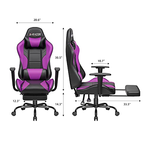 Homall Gaming Chair Computer Office Chair Ergonomic Desk Chair with Footrest Racing Executive Swivel Chair Adjustable Rolling Task Chair (Purple)