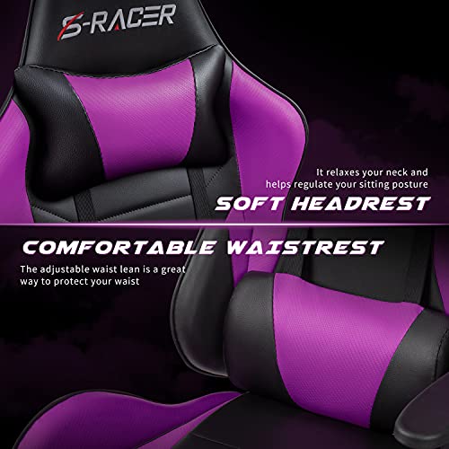 Homall Gaming Chair Computer Office Chair Ergonomic Desk Chair with Footrest Racing Executive Swivel Chair Adjustable Rolling Task Chair (Purple)