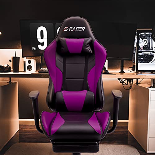 Homall Gaming Chair Computer Office Chair Ergonomic Desk Chair with Footrest Racing Executive Swivel Chair Adjustable Rolling Task Chair (Purple)