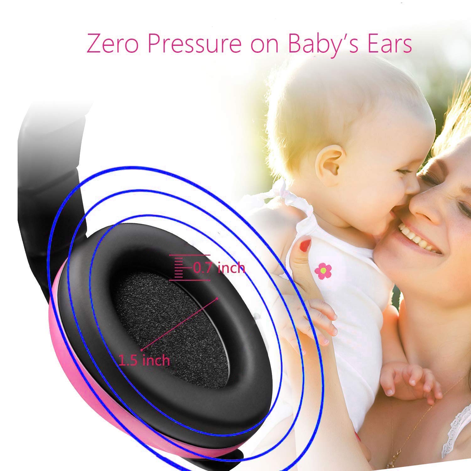 Solar-Power Baby Noise Cancelling Headphones, Ear Protection Earmuffs Noise Reduction for 0-3 Years Kids/Toddlers/Infant, for Babies Sleeping, Airplane, Concerts, Movie, Theater, Firework (Rose Red)