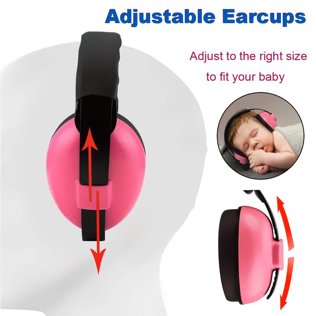 Solar-Power Baby Noise Cancelling Headphones, Ear Protection Earmuffs Noise Reduction for 0-3 Years Kids/Toddlers/Infant, for Babies Sleeping, Airplane, Concerts, Movie, Theater, Firework (Rose Red)