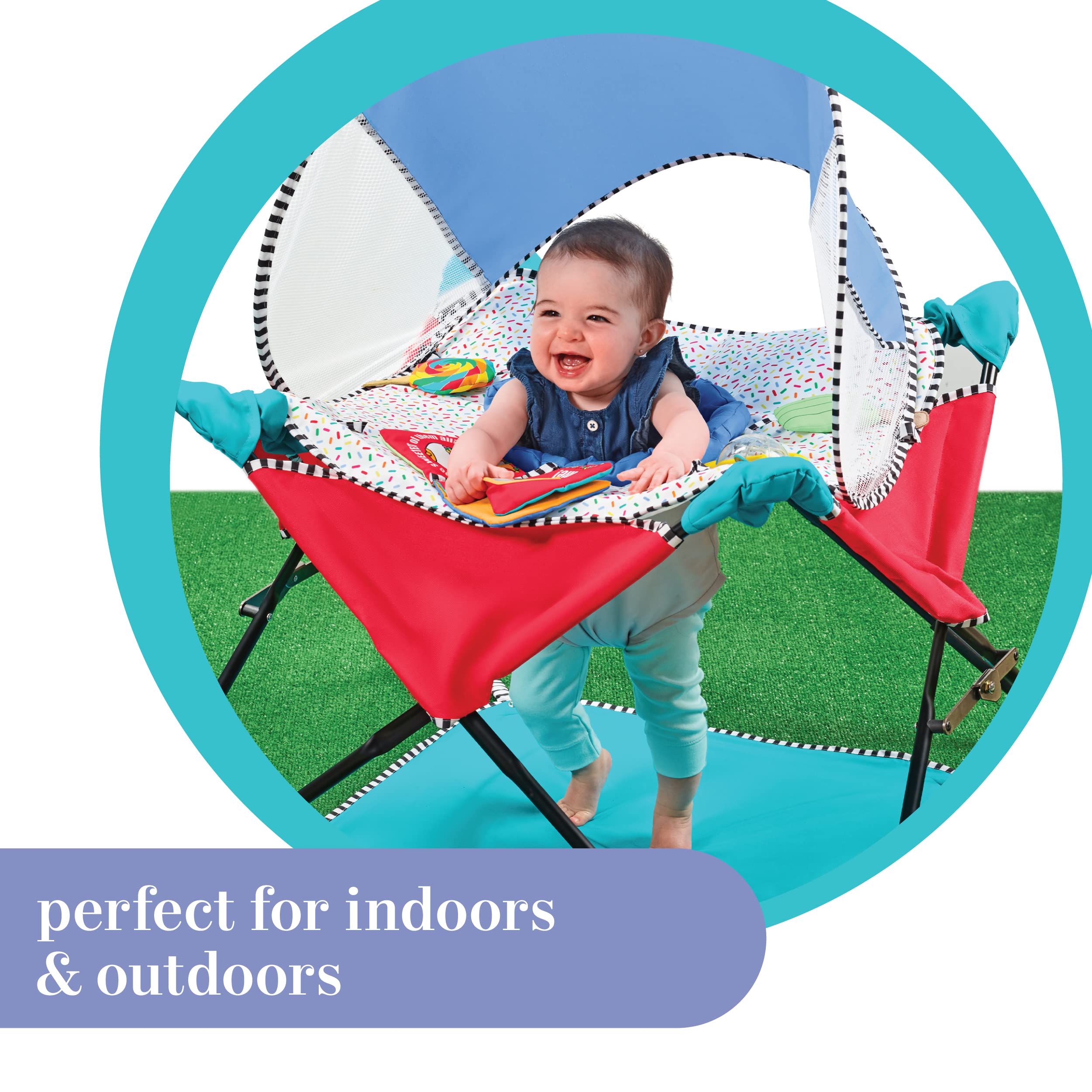 Summer Infant Pop 'N Jump SE Portable Baby Activity Center, Indoor Outdoor Use, Lightweight, Carrying Bag, Canopy, 6-12 months (Sweets)