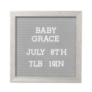 pearhead 10" x 10" letterboard, rustic nursery, message board, milestone or baby announcement sign, light gray