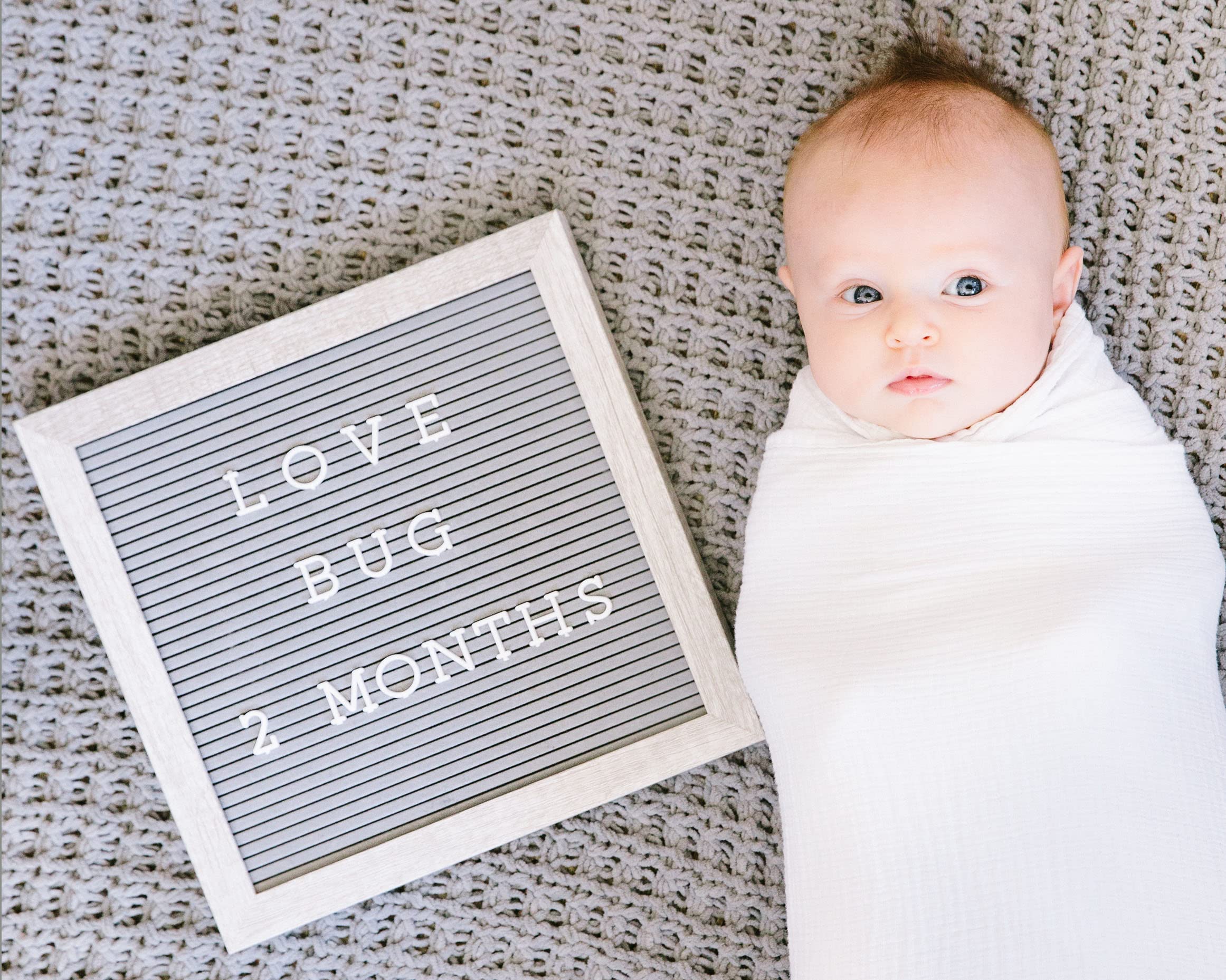 Pearhead 10" x 10" Letterboard, Rustic Nursery, Message Board, Milestone or Baby Announcement Sign, Light Gray