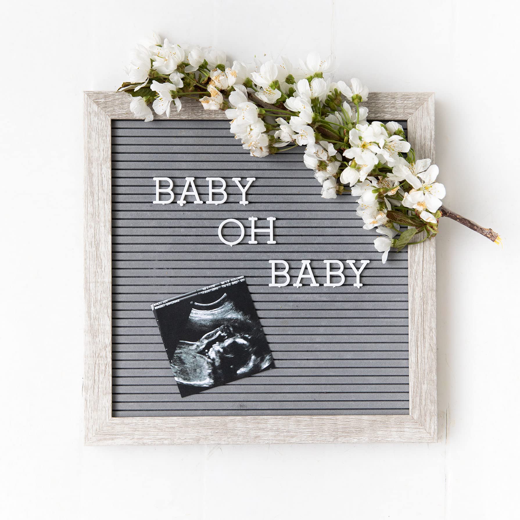 Pearhead 10" x 10" Letterboard, Rustic Nursery, Message Board, Milestone or Baby Announcement Sign, Light Gray