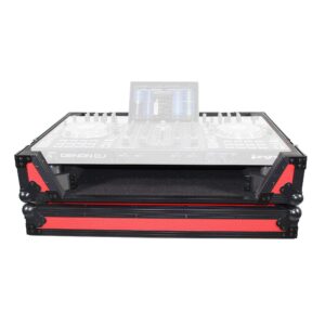 prox xs-prime4 wrb ata flight case for denon prime 4 dj controller with 1u rack space and wheels - red black