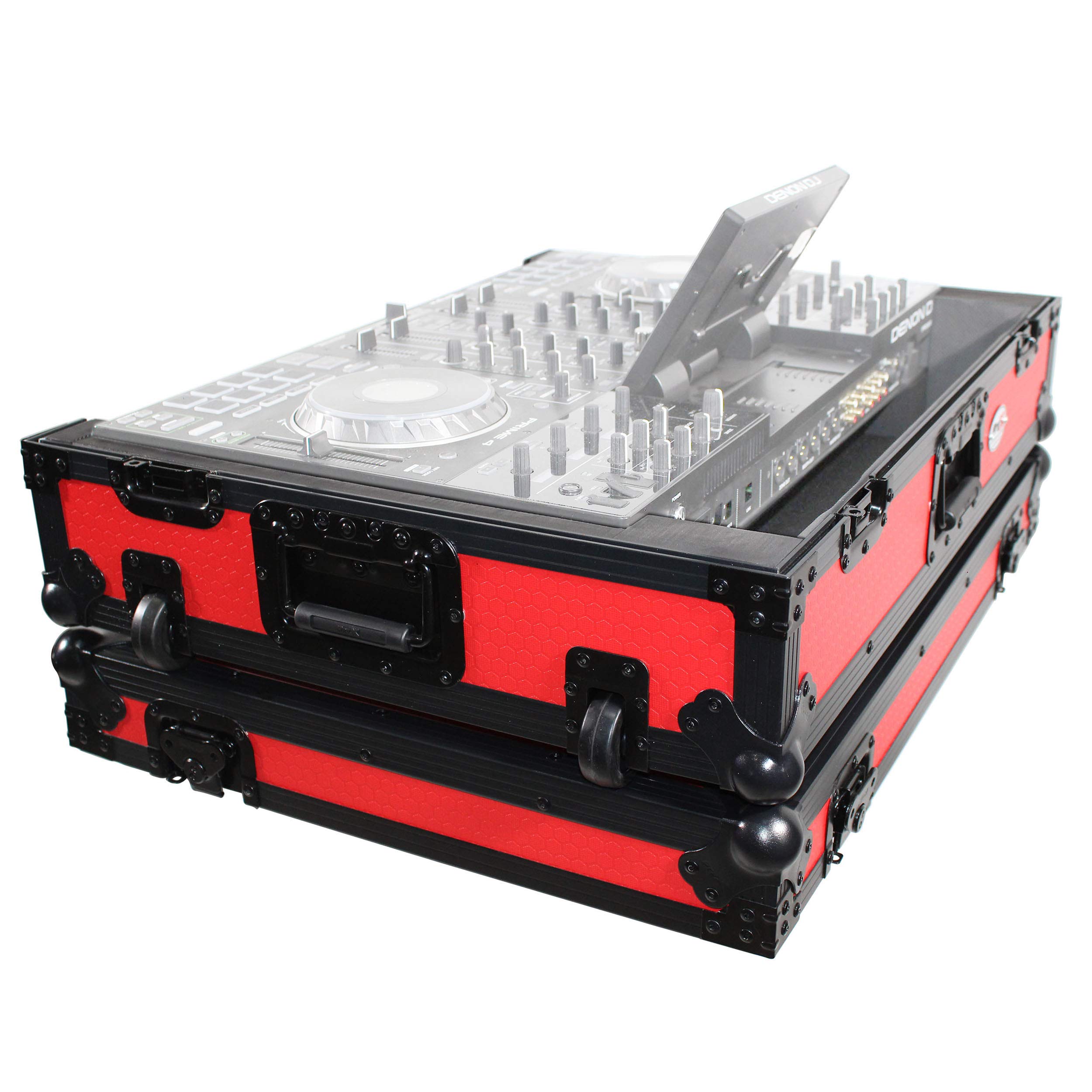 ProX XS-PRIME4 WRB ATA Flight Case For Denon PRIME 4 DJ Controller with 1U Rack Space and Wheels - Red Black