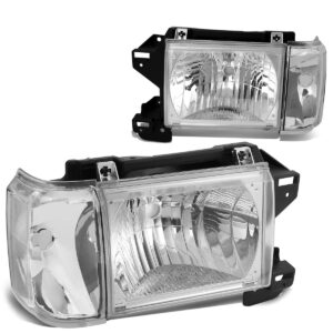 auto dynasty factory style headlights assembly head lamps compatible with ford bronco f150 f250 f350 1987-1991, driver and passenger side, chrome housing clear corner