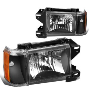 auto dynasty pair of black housing amber corner headlights w/signal lamps compatible with ford f-150 f-250 f-350 bronco 87-91