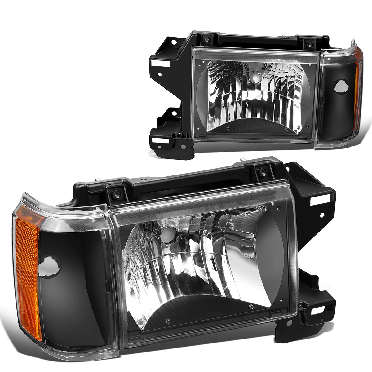 Auto Dynasty Pair of Black Housing Amber Corner Headlights w/Signal Lamps Compatible with Ford F-150 F-250 F-350 Bronco 87-91