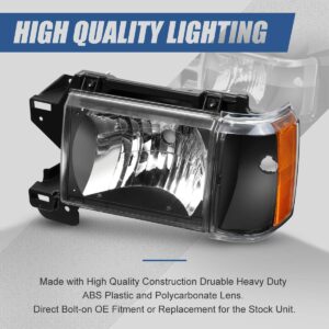 Auto Dynasty Pair of Black Housing Amber Corner Headlights w/Signal Lamps Compatible with Ford F-150 F-250 F-350 Bronco 87-91