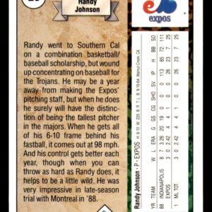 1989 Upper Deck #25 Randy Johnson Montreal Expos MLB Baseball Card (RC - Rookie Card) NM-MT