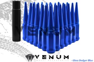 20 pc m14x1.5 dodger blue spike lug nuts - powder coated - 4.5" tall compatible with jeep 2011-2020 grand cherokee jl sahara 2020 gladiator w/aftermarket wheels