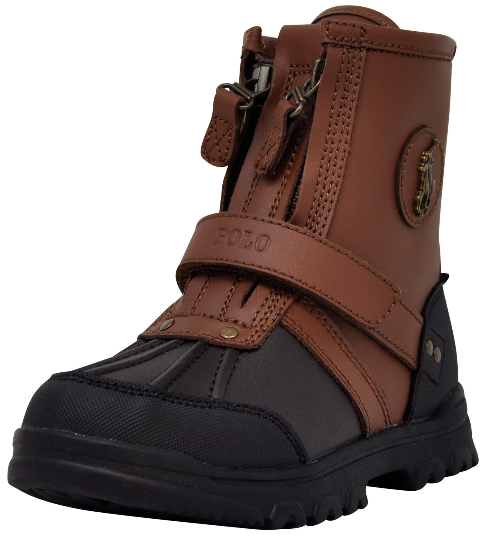 POLO RALPH LAUREN Boys Conquered Hi Boot, Chocolate/Tan Leather, 9 Toddler