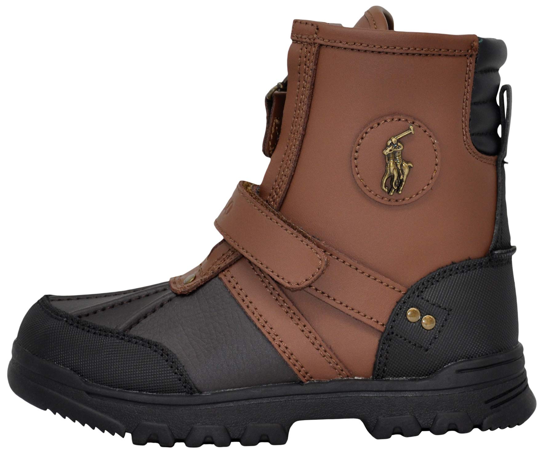 POLO RALPH LAUREN Boys Conquered Hi Boot, Chocolate/Tan Leather, 9 Toddler