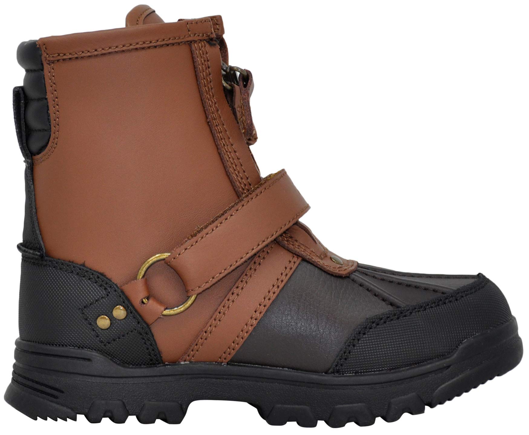 POLO RALPH LAUREN Boys Conquered Hi Boot, Chocolate/Tan Leather, 9 Toddler