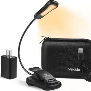 vekkia book light set with charger, clip on reading light in bed with 3 brightness, up to 60 hrs, rechargeable, eye-care warm led for read before bed (incl travel case, cable)