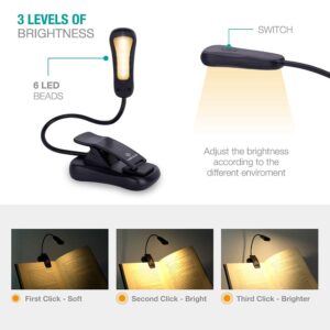 Vekkia Book Light Set with Charger, Clip on Reading Light in Bed with 3 Brightness, Up to 60 Hrs, Rechargeable, Eye-Care Warm LED for Read Before Bed (Incl Travel Case, Cable)