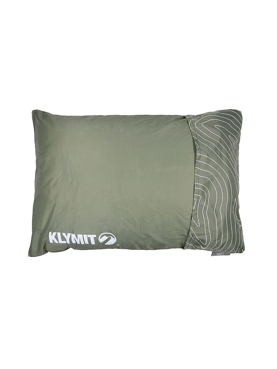 Klymit Drift Camping Pillow, Shredded Memory Foam Travel Pillow with Reversible Cover for Outdoor Use, Green, Large